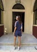 Osy Modal Yumuşak Dokulu Kumaş Parçalı Bisiklet Yaka T-shirt Mini Şortlu Etek İkili Takım -Lacivert resmi